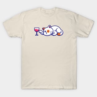 Cute Cat Playing With Glass Cartoon T-Shirt